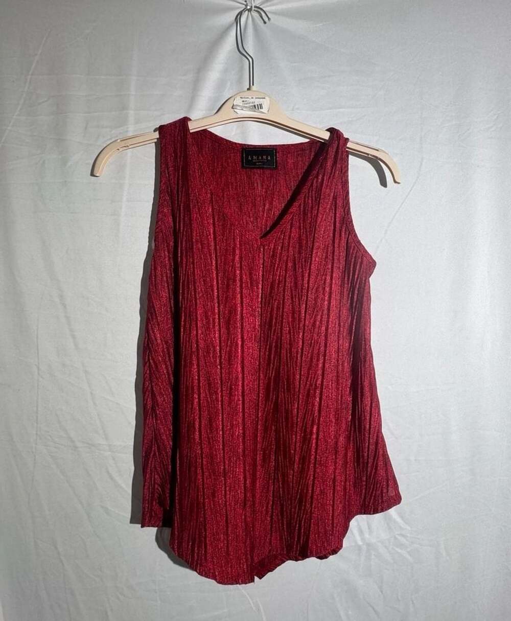 Amana V Neck Tank Top Womens Small Red Marled Textured Sleeveless